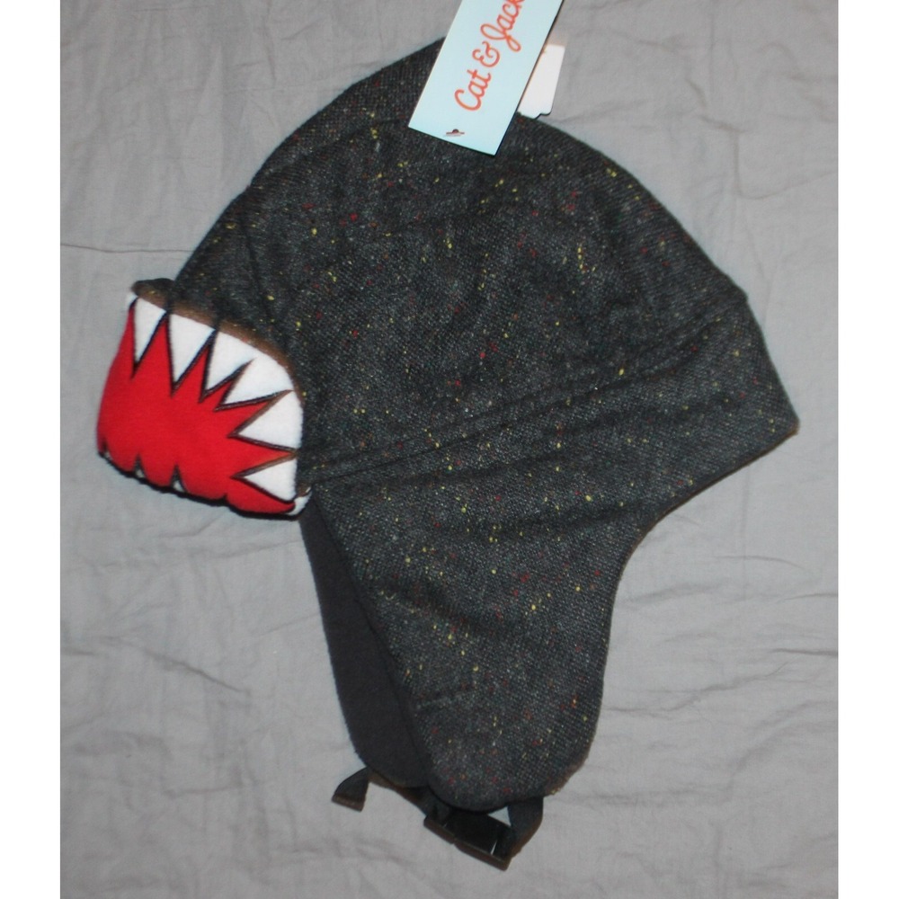 Cat & Jack NWT Shark Fashion Trapper Hat in Gray Adjustable Strap One Size